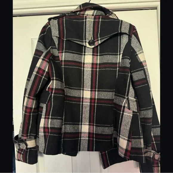 Maurices Large Plaid Double-Breasted Women's Coat - Black, White & Red - Picture 2 of 5